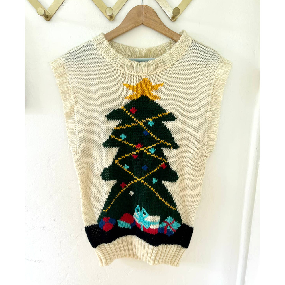 Messages Vintage Christmas Tree Sweater Vest